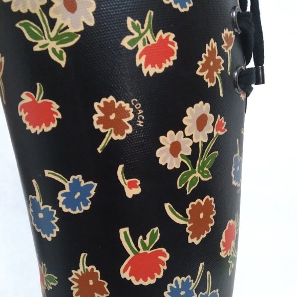 EUC Coach TRISTEE Black & Multicolor Floral Rainboots RARE WOM US 7 / EU 37 ANB - Picture 8 of 9